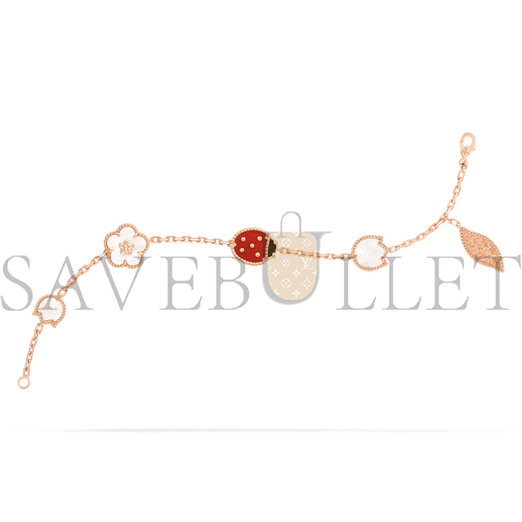 VAN CLEEF ARPELS LUCKY SPRING BRACELET, 5 MOTIFS - ROSE GOLD, CARNELIAN, MOTHER-OF-PEARL, ONYX VCARP7RR00 VAN CLEEF ARPELS LUCKY SPRING BRACELET, 5 MOTIFS - ROSE GOLD, CARNELIAN, MOTHER-OF-PEARL, ONYX VCARP7RR00